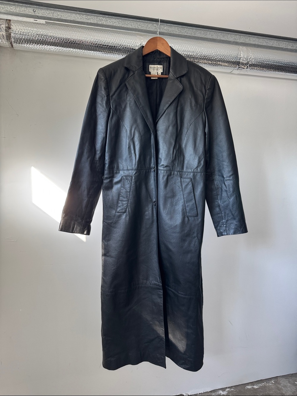 Classic 90s Vintage Black Leather Long Coat